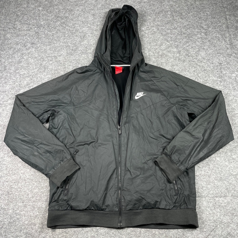 Nike Windbreaker Jacket Mens L Black Windrunner Full Zip Hooded 727324-010